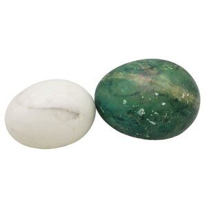 Polished Marble Stone Eggs Green White Made In Italy Set of 2